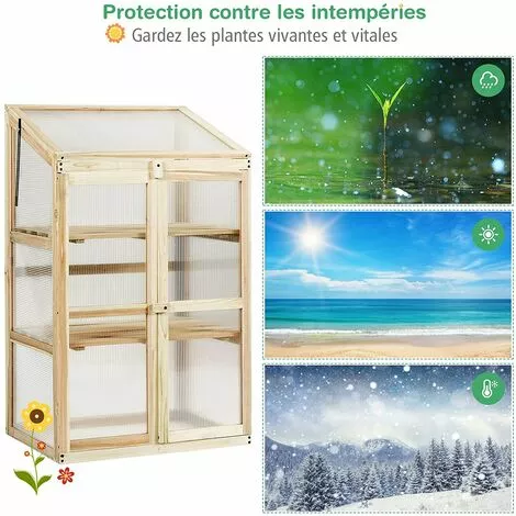 GOPLUS Serre En Bois Avec Vitrages Transparents Amovible En Polycarbonate, Avec Ouverture Inclinée, Serre Pour Plantes Et Légumes Pour Balcon Terrasse Jardin (60 X 45 X 100 Cm) 2 GOPLUS Serre En Bois Avec Vitrages Transparents Amovible En Polycarbonate, Avec Ouverture Inclinée, Serre Pour Plantes Et Légumes Pour Balcon Terrasse Jardin (60 X 45 X 100 Cm) – Image 2