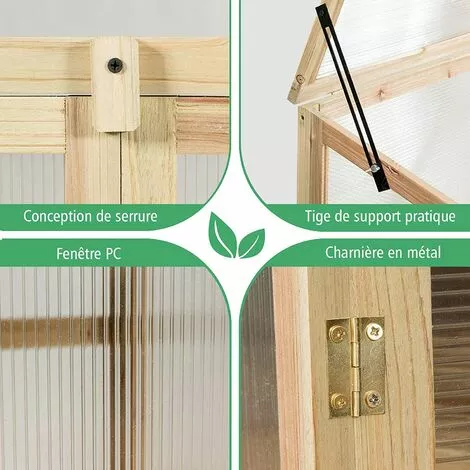 GOPLUS Serre En Bois Avec Vitrages Transparents Amovible En Polycarbonate, Avec Ouverture Inclinée, Serre Pour Plantes Et Légumes Pour Balcon Terrasse Jardin (60 X 45 X 100 Cm) 4 GOPLUS Serre En Bois Avec Vitrages Transparents Amovible En Polycarbonate, Avec Ouverture Inclinée, Serre Pour Plantes Et Légumes Pour Balcon Terrasse Jardin (60 X 45 X 100 Cm) – Image 4