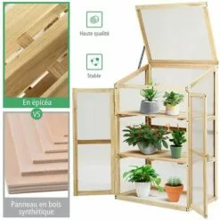 GOPLUS Serre En Bois Avec Vitrages Transparents Amovible En Polycarbonate, Avec Ouverture Inclinée, Serre Pour Plantes Et Légumes Pour Balcon Terrasse Jardin (60 X 45 X 100 Cm) 9 GOPLUS Serre En Bois Avec Vitrages Transparents Amovible En Polycarbonate, Avec Ouverture Inclinée, Serre Pour Plantes Et Légumes Pour Balcon Terrasse Jardin (60 X 45 X 100 Cm) -Serre de jardin Boutique 34761679 5