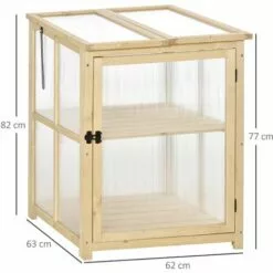 Outsunny Mini Serre De Jardin 2 Niveaux Dim. 62L X 63l X 82H Cm Porte Et Panneau Toit Ouvrant Bois Sapin Traité Polycarbonate -Serre de jardin Boutique 34833538 3