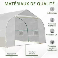 Outsunny Serre Tunnel De Jardin Dim. 6L X 3l X 2H M Porte + 8 Fenêtres Enroulables Acier Galvanisé Bâche PE Haute Densité Blanc - Blanc -Serre de jardin Boutique 35601242 4