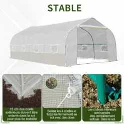 Outsunny Serre Tunnel De Jardin Dim. 6L X 3l X 2H M Porte + 8 Fenêtres Enroulables Acier Galvanisé Bâche PE Haute Densité Blanc - Blanc -Serre de jardin Boutique 35601242 5