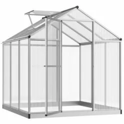 Outsunny Serre De Jardin Aluminium Polycarbonate 3,3 M² Dim. 1,83L X 1,82l X 1,95H M Fondation Lucarne Porte Loquet - Transparent