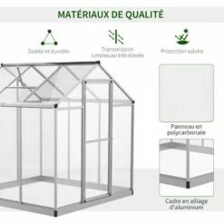 Outsunny Serre De Jardin Aluminium Polycarbonate 3,3 M² Dim. 1,83L X 1,82l X 1,95H M Fondation Lucarne Porte Loquet - Transparent -Serre de jardin Boutique 37149206 4