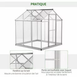 Outsunny Serre De Jardin Aluminium Polycarbonate 3,3 M² Dim. 1,83L X 1,82l X 1,95H M Fondation Lucarne Porte Loquet - Transparent -Serre de jardin Boutique 37149206 5