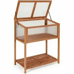 HELLOSHOP26 Serre De Jardin Sur Pied En Bois Avec Couvercle Ouvrant Et Charnière étagère à Lattes Grand Bac De Rangement 104,5 Cm - Bois