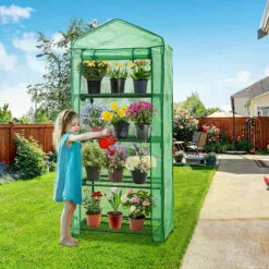 UNHO Serre Jardin Dormant Avec 4 Etageres Pour Plante Fleur - 68.5 X 48.5 X 158cm Vert -Serre de jardin Boutique 39660488 4