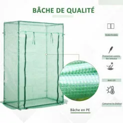 Outsunny Serre De Jardin Serre à Tomates 1L X 0,5l X 1,5H M Porte Zippée Déroulante Acier Thermolaqué PE Haute Densité 140 G/m² Anti-UV - Vert -Serre de jardin Boutique 41318243 4