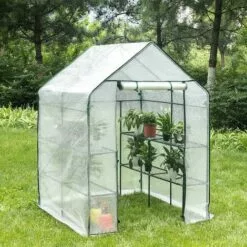 WOLTU Serre De Jardin PE .Serre Pour Légumes Avec Porte. 143x143x195cm.Blanc
