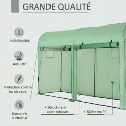 Outsunny Serre De Jardin Serre à Tomates Dim. 3L X 1l X 2H M 2 Portes Zippées Déroulantes 4 Fenêtres Enroulables Acier PE Haute Densité 140 G/m² Anti-UV Vert -Serre de jardin Boutique 45628520 4