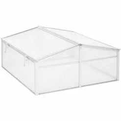 Outsunny Mini Serre De Jardin Serre à Tomates Dim. 100L X 100l X 48H Cm 2 Pannneaux Toits Ouvrables Réglables Alu. Polycarbonate