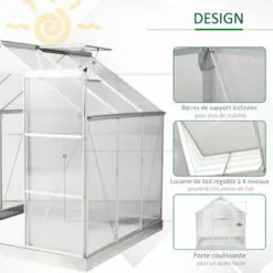 Outsunny Serre De Jardin Aluminium Polycarbonate 3,6 M² Dim. 1,87L X 1,93l X 2,05H M Fondation Lucarne Réglable Porte Coulissante - Transparent -Serre de jardin Boutique 47140870 4
