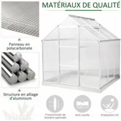 Outsunny Serre De Jardin Aluminium Polycarbonate 3,6 M² Dim. 1,87L X 1,93l X 2,05H M Fondation Lucarne Réglable Porte Coulissante - Transparent -Serre de jardin Boutique 47140870 5