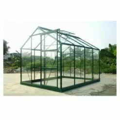 LA MAISON DU JARDIN Serre En Verre Trempé 4 Mm Modèle 86 + Base - 4,7 M² - Alu Peint Vert