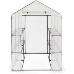 IDMARKET Serre De Jardin Blanche Toutes Saisons 8 étagères 2 Fenêtres Avec Moustiquaire Et Porte Zippée -Serre de jardin Boutique 49793142 3