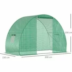 Outsunny Serre De Jardin Tunnel Surface Sol 4,5 M² Dim. 3L X 1,5l X 2H M Châssis Tubulaire Renforcé Porte Zippée 2 Fenêtres Enroulables Vert - Vert -Serre de jardin Boutique 49904414 3