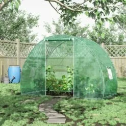 Outsunny Serre De Jardin Tunnel Surface Sol 4,5 M² Dim. 3L X 1,5l X 2H M Châssis Tubulaire Renforcé Porte Zippée 2 Fenêtres Enroulables Vert - Vert -Serre de jardin Boutique 49904414 4