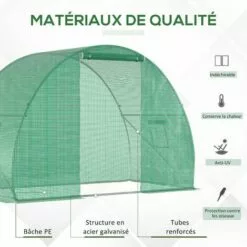 Outsunny Serre De Jardin Tunnel Surface Sol 4,5 M² Dim. 3L X 1,5l X 2H M Châssis Tubulaire Renforcé Porte Zippée 2 Fenêtres Enroulables Vert - Vert -Serre de jardin Boutique 49904414 5