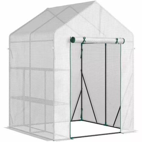 Outsunny Serre De Jardin 2 Tablettes Dim. 1,43L X 1,43l X 1,95H M Porte Déroulante Acier PE Haute Densité 140 G/m² Transparent Blanc 1 Outsunny Serre De Jardin 2 Tablettes Dim. 1,43L X 1,43l X 1,95H M Porte Déroulante Acier PE Haute Densité 140 G/m² Transparent Blanc