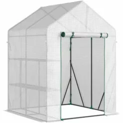 Outsunny Serre De Jardin 2 Tablettes Dim. 1,43L X 1,43l X 1,95H M Porte Déroulante Acier PE Haute Densité 140 G/m² Transparent Blanc 8 Outsunny Serre De Jardin 2 Tablettes Dim. 1,43L X 1,43l X 1,95H M Porte Déroulante Acier PE Haute Densité 140 G/m² Transparent Blanc -Serre de jardin Boutique 49904422 4