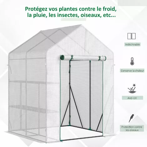 Outsunny Serre De Jardin 2 Tablettes Dim. 1,43L X 1,43l X 1,95H M Porte Déroulante Acier PE Haute Densité 140 G/m² Transparent Blanc 5 Outsunny Serre De Jardin 2 Tablettes Dim. 1,43L X 1,43l X 1,95H M Porte Déroulante Acier PE Haute Densité 140 G/m² Transparent Blanc – Image 5
