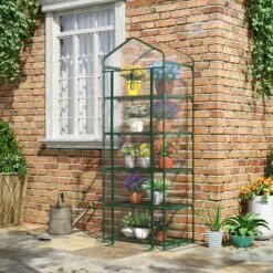 Outsunny Serre De Jardin Balcon étagère Serre 5 Niveaux 0,69L X 0,49l X 1,93H M Acier Galvanisé Bâche Amovible PVC Vert - Vert -Serre de jardin Boutique 50904451 4
