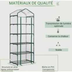 Outsunny Serre De Jardin Balcon étagère Serre 5 Niveaux 0,69L X 0,49l X 1,93H M Acier Galvanisé Bâche Amovible PVC Vert - Vert -Serre de jardin Boutique 50904451 5