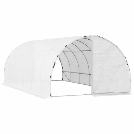 Outsunny Serre De Jardin Tunnel Surface Sol 16 M² Châssis Tubulaire Renforcé 24 Mm Double Porte Avec Poignées Blanc - Blanc 1 Outsunny Serre De Jardin Tunnel Surface Sol 16 M² Châssis Tubulaire Renforcé 24 Mm Double Porte Avec Poignées Blanc - Blanc