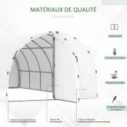 Outsunny Serre De Jardin Tunnel Surface Sol 16 M² Châssis Tubulaire Renforcé 24 Mm Double Porte Avec Poignées Blanc - Blanc 9 Outsunny Serre De Jardin Tunnel Surface Sol 16 M² Châssis Tubulaire Renforcé 24 Mm Double Porte Avec Poignées Blanc - Blanc -Serre de jardin Boutique 50909082 5