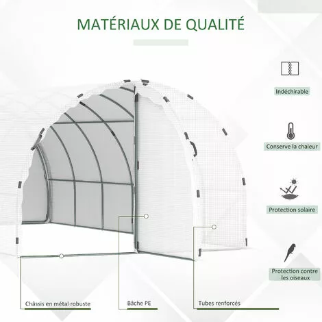 Outsunny Serre De Jardin Tunnel Surface Sol 16 M² Châssis Tubulaire Renforcé 24 Mm Double Porte Avec Poignées Blanc - Blanc 5 Outsunny Serre De Jardin Tunnel Surface Sol 16 M² Châssis Tubulaire Renforcé 24 Mm Double Porte Avec Poignées Blanc - Blanc – Image 5