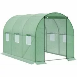 Outsunny Serre De Jardin Tunnel Surface Sol 5,47 M² 2,85L X 1,92l X 1,94H M Châssis Tubulaire Renforcé Porte Zippée 6 Fenêtres Enroulables Vert - Vert