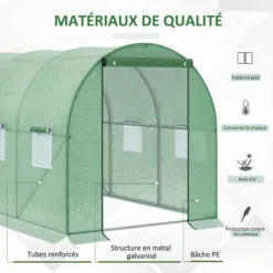 Outsunny Serre De Jardin Tunnel Surface Sol 5,47 M² 2,85L X 1,92l X 1,94H M Châssis Tubulaire Renforcé Porte Zippée 6 Fenêtres Enroulables Vert - Vert -Serre de jardin Boutique 50909085 4