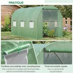 Outsunny Serre De Jardin Tunnel Surface Sol 5,47 M² 2,85L X 1,92l X 1,94H M Châssis Tubulaire Renforcé Porte Zippée 6 Fenêtres Enroulables Vert - Vert -Serre de jardin Boutique 50909085 5