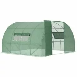 Outsunny Serre De Jardin Tunnel 11 M² Acier Galvanisé Renforcé Diamètre 2,4 Cm + PE Haute Densité Fenêtres Porte Vert - Vert