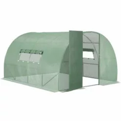 Outsunny Serre De Jardin Tunnel 11 M² Acier Galvanisé Renforcé Diamètre 2,4 Cm + PE Haute Densité Fenêtres Porte Vert - Vert -Serre de jardin Boutique 50909086 5
