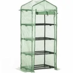 Outsunny Serre De Jardin Balcon étagère Serre 4 Niveaux 0,7L X 0,5l X 1,6H M Acier Galvanisé Bâche Amovible PE Haute Densité Vert - Vert
