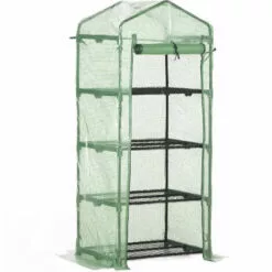 Outsunny Serre De Jardin Balcon étagère Serre 4 Niveaux 0,7L X 0,5l X 1,6H M Acier Galvanisé Bâche Amovible PE Haute Densité Vert - Vert -Serre de jardin Boutique 50909087 4