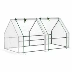 Outsunny Mini Serre De Jardin Serre à Tomates 180L X 90l X 90H Cm Acier PE Haute Densité 140 G/m² Anti-UV 2 Fenêtres Avec Zip Enroulables Blanc
