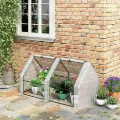 Outsunny Mini Serre De Jardin Serre à Tomates 180L X 90l X 90H Cm Acier PE Haute Densité 140 G/m² Anti-UV 2 Fenêtres Avec Zip Enroulables Blanc -Serre de jardin Boutique 50909089 4