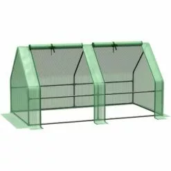 Outsunny Mini Serre De Jardin Serre à Tomates Dim. 180L X 90l X 90H Cm Acier PE Haute Densité 140 G/m² Anti-UV 2 Fenêtres Zippées Enroulables Vert - Vert