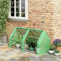 Outsunny Mini Serre De Jardin Serre à Tomates Dim. 180L X 90l X 90H Cm Acier PE Haute Densité 140 G/m² Anti-UV 2 Fenêtres Zippées Enroulables Vert - Vert -Serre de jardin Boutique 50909090 4