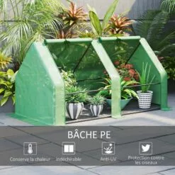 Outsunny Mini Serre De Jardin Serre à Tomates Dim. 180L X 90l X 90H Cm Acier PE Haute Densité 140 G/m² Anti-UV 2 Fenêtres Zippées Enroulables Vert - Vert -Serre de jardin Boutique 50909090 5