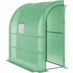 Outsunny Serre De Jardin Adossée Serre Adossée Dim. 2L X 1l X 2,13H M 4 étagères 2 Portes Zippées 1 Fenêtre Acier PE Haute Densité Vert - Vert