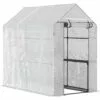 Outsunny Serre De Jardin 2 Tablettes Dim. 1,86L X 1,2l X 1,9H M Porte Déroulante Acier PE Haute Densité 140 G/m² Transparent Blanc - Blanc