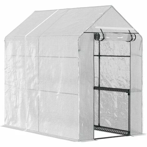 Outsunny Serre De Jardin 2 Tablettes Dim. 1,86L X 1,2l X 1,9H M Porte Déroulante Acier PE Haute Densité 140 G/m² Transparent Blanc - Blanc 1 Outsunny Serre De Jardin 2 Tablettes Dim. 1,86L X 1,2l X 1,9H M Porte Déroulante Acier PE Haute Densité 140 G/m² Transparent Blanc - Blanc