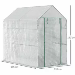 Outsunny Serre De Jardin 2 Tablettes Dim. 1,86L X 1,2l X 1,9H M Porte Déroulante Acier PE Haute Densité 140 G/m² Transparent Blanc - Blanc 8 Outsunny Serre De Jardin 2 Tablettes Dim. 1,86L X 1,2l X 1,9H M Porte Déroulante Acier PE Haute Densité 140 G/m² Transparent Blanc - Blanc -Serre de jardin Boutique 50909094 4