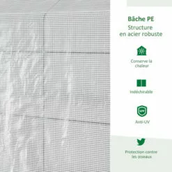 Outsunny Serre De Jardin 2 Tablettes Dim. 1,86L X 1,2l X 1,9H M Porte Déroulante Acier PE Haute Densité 140 G/m² Transparent Blanc - Blanc 9 Outsunny Serre De Jardin 2 Tablettes Dim. 1,86L X 1,2l X 1,9H M Porte Déroulante Acier PE Haute Densité 140 G/m² Transparent Blanc - Blanc -Serre de jardin Boutique 50909094 5