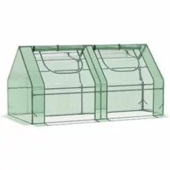 Outsunny Mini Serre De Jardin Serre à Tomates Double Bâche 180L X 90l X 90H Cm Acier PE PVC 2 Fenêtres Avec Zip Enroulables Vert - Vert