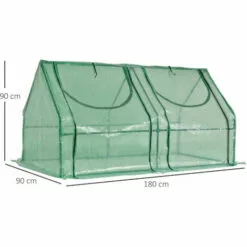 Outsunny Mini Serre De Jardin Serre à Tomates Double Bâche 180L X 90l X 90H Cm Acier PE PVC 2 Fenêtres Avec Zip Enroulables Vert - Vert -Serre de jardin Boutique 50909098 3
