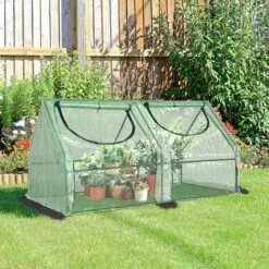 Outsunny Mini Serre De Jardin Serre à Tomates Double Bâche 180L X 90l X 90H Cm Acier PE PVC 2 Fenêtres Avec Zip Enroulables Vert - Vert -Serre de jardin Boutique 50909098 5